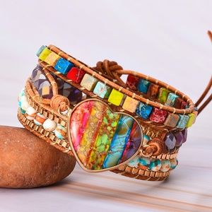 Heart Shape Colorful Jasper Wrap Bracelet